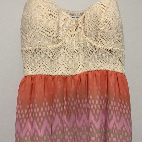 Maxi Dress Color: Orange/Pink/Tan with cream lace,Size: Small, Brand:Trixxi - Picture 2 of 2